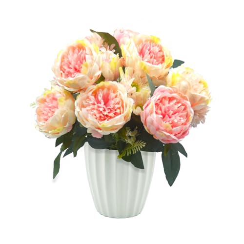 Peonies Artificial Flowers, Fake Peony Bouquet, Realistic Faux Peony Silk Flowers for Wedding, Home Décor, and Table Centerpieces – Ideal for Arrangements and Special Occasions 2 Bouquets (Pink&White) - color: Pink&white