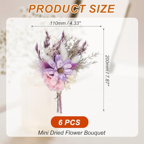PATIKIL Mini Dried Flower Bouquet, 6 Pcs Pampas Grass Natural Wildflower with Stem Decor Baby's Breath Boho Floral Plant Flower for Crafts DIY Photo Props Gift Wedding Decor, Purple/White - color: Purple/White