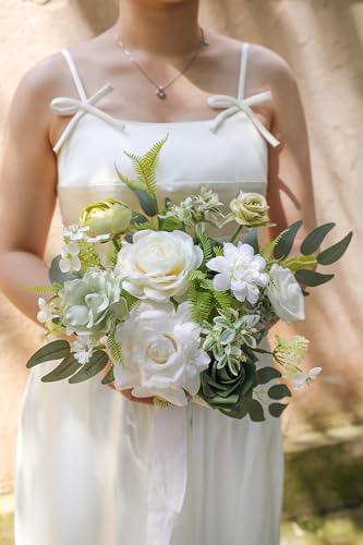 White Green Artificial Flowers Combo Box Set Fake Flowers Bulk Flower Leaf with Stems for DIY Wedding Bouquets Centerpieces Baby Shower Party Home Decorations - color: White Green