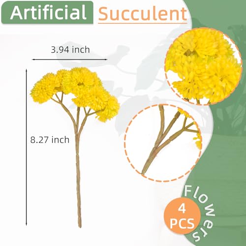 4PCS Artificial Succulent Flower, Plastic Plants Green Artificial Plants for Home Garden, Party, Bedroom Office Decorations, Wedding Decorations(Yellow) - color: Yellow, size: 4PCS