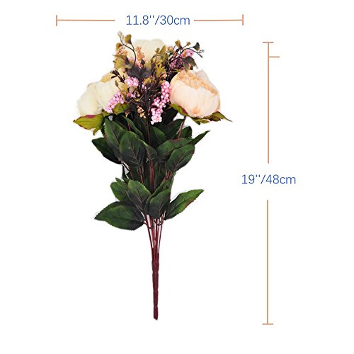 1pcs Artificial Peony Bouquet,19 Inch Silk Peony Bunch with 7 Faux Flowers,Classical Style Artificial Flowers with Leaves and Ornaments for Wedding,Home Décor Centerpieces(White) - color: White, size: Pack of 1