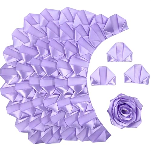 100-Piece Preformed Satin Ribbon Petals, Half-Finished DIY Project for Crafting Beautiful Never-Die Roses & Bouquets (Light Purple) - color: 100 Pcs Light Purple