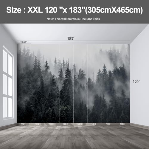 Misty Forest Landscape Large wall murals Woodland Tree Peel and Stick self Adhesive Wallpaper for Bedroom Living Room - 120"x183" - color: F03, size: 120"x183"