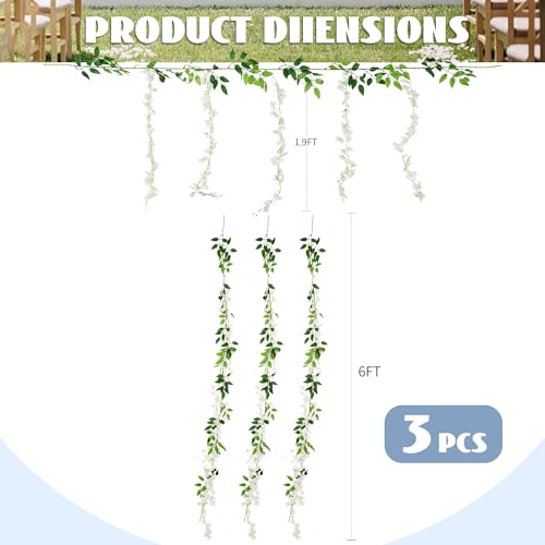 BSMYBO 3 Pack 18FT Wisteria Artificial Flower Garlands White Wisteria Hanging Flower Vine Faux Wisteria Garland Silk Wisteria Flower Arch for Wedding Arch Party Ceremony Wall Backdrop Decoration - color: White
