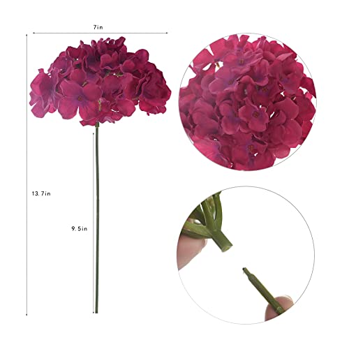 Silk Hydrangea Heads with Stems Artificial Flowers Heads for Home Wedding Decor,Pack of 10 (Fuschia) - color: Fuschia