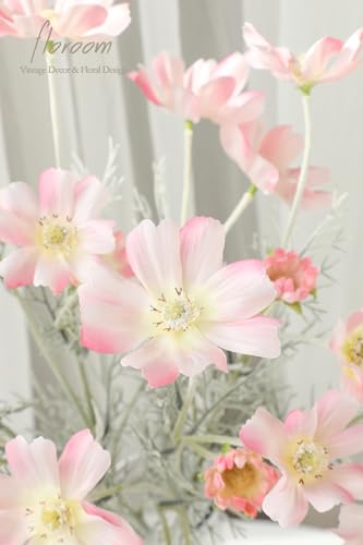 Floroom 5 Pcs Artificial Flowers Blush Fake Cosmos Faux Silk Flower for Indoor Home Decor, Party Arrangements, Wedding Bouquets, Floral Table Centerpieces, and Decorations - color: Blush