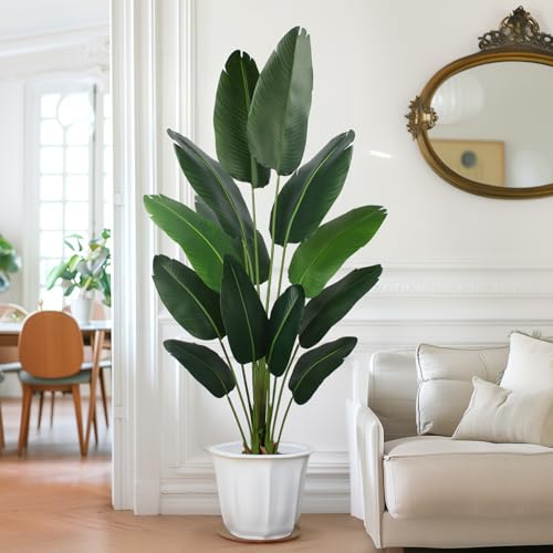 YEPDIN Artificial Bird of Paradise Plant 6 Ft Tall Fake Banana Leaf Plant for Indoors and Outdoors,Faux Palm Tree with Plastic Pot for Office and Home Decor,L180 - style: 6 FT