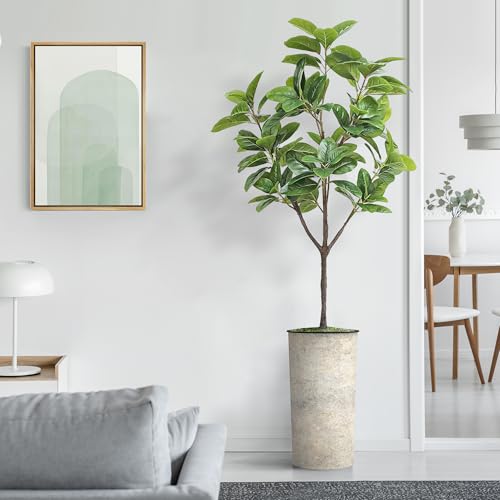 Artificial Tree in Off-White Texture Planter, Fake Magnolia Tree for Indoor and Outdoor Home Decoration - 70" Overall Tall (Plant Pot Plus Tree) - style: Magnolia Tree