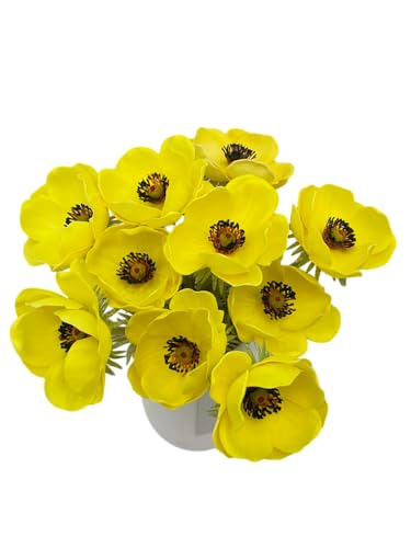 5Pcs Artifical Real Touch PU Anemone Flower Bouquet Room Home Decor (Yellow) - color: Yellow