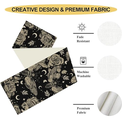 Vintage Gothic Floral Table Runner, Retro Luxury Dark Skull Moth Day of Death Witchy Boho Coffee Table Center Decor for Home Kitchen Dining Patio Holiday Party Table Decorations 13x36 inches - color: Tr-witchy04, size: 13x36" Table Runner