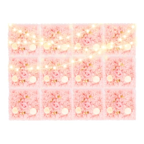 12 Pcs Artificial Flower Wall Panels Silk Dahlia Rose 3D Faux Flower Backdrop Panels Background Decorative for Wedding Celebrations Festive Party Home, 23.62 * 15.74in (Pink-3) - color: Pink-3
