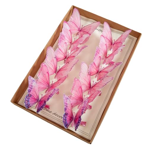 Cartanfill- Artificial Feather Simulation Butterfly Party Decoration Set, a Set of 12 Pieces with Clips, Used for Home Decoration in 12 Colors.… (T Clip) - color: T Clip