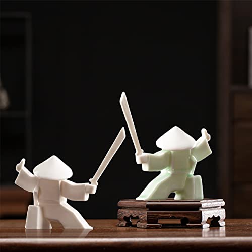 LYART Samurai Statue Decor Japanese Warrior Decor Children's Room Statues, Kongfu Tea Pet Decoration, Incense Holder for Stick Burner(White2 and Green2) - color: Whiteb and Greenb