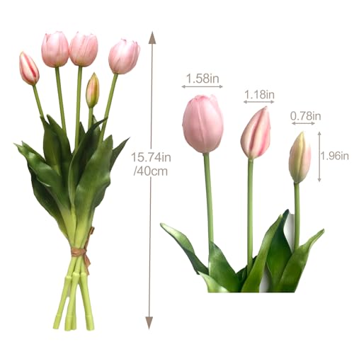 10 Pcs Fake Tulips Tulips Artificial Flowers Real Touch Fake Flowers Artificial Flower Bouquet for Home Table Party Wedding Decoration (Light Pink) - color: Light Pink