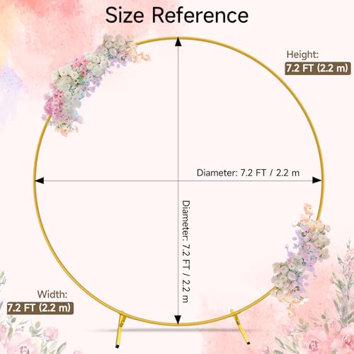 7.2ft Round Backdrop Stand Circle Gold Balloon Arch Metal Wedding Backdrop Ring Stand Frame for Party Birthday Baby Shower Flower Decorations Ceremony Anniversary Bridal - size: 7.2FT