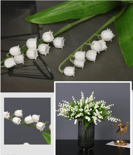 NatureMan 18 Pcs Artificial Lily of The Valley Faux White Bell Flowers Wind Chime Orchid Wedding Bouquet, Lily of The Valley Plastic Flower,for Home Garden Wedding Decoration