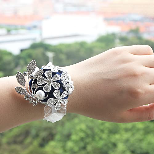 WANLIAN Wrist Corsage with Peal and Rhinestone Prom Corsages Wrist for Wedding,Wedding Ceremony Anniversary,Party (Silver Navy Blue，Wrist Corsage) - color: Silver Navy Blue，wrist Corsage