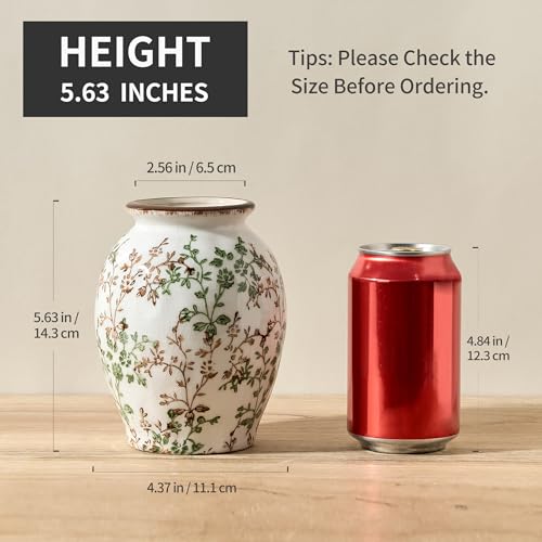5.63" Ceramic Flower Decorative Antique Vase, Vintage Rustic Chinoiserie Floral Vase for Home Decor, Living Room, Bookshelf, Office, Entryway, Garden, Chinoiserie Decor, Tuscan Decor - color: Green and Beige- 5.63"