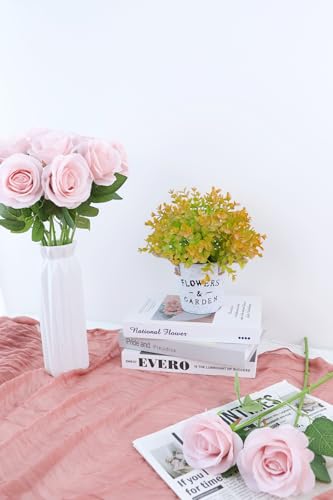 JUSMAI 50pcs Roses Artificial Flowers Real Touch Fake Flowers with Long Stems Silk Flowers for Wedding Bouquet Centerpices Decorations Party Bridal Baby Shower Home Decor (Dusty Pink) - color: Dusty Pink, size: 50PCS