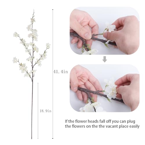 LESING 4pcs Artificial Cherry Blossom Flowers, 41.4" Realistic Fake Silk Long Stems Artificial Cherry Blossom Branches for Floor Table Home Wedding Decoration (White-1) - color: White-1