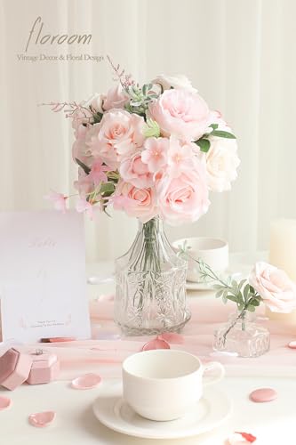 Floroom Cream Blush Artificial Flowers Fake Roses Peonies and Greenery Combo Box Set for DIY Pink Wedding Bouquets Bridal Shower Centerpieces Floral Arrangements Party Tables Home Decorations - color: Creamy Pink