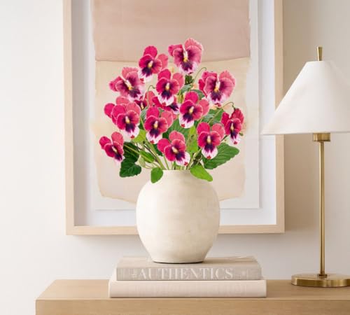 GnFlus Pink Artificial Flowers 3 Pack Pansy Flowers Artificial Silk Flowers 18" Realistic Fake Flowers for Decoration Indoor Faux Flowers for Vase Home Wedding Flower Bouquet Table Centerpiece Decor - color: Pink
