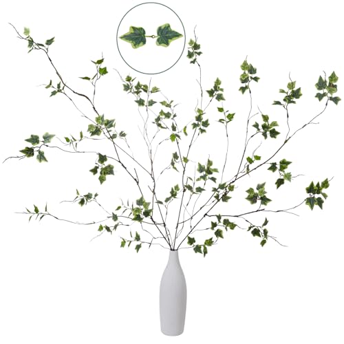 4 Pcs 38.5" Tall All-Green Artificial Branches with Leaves, Realistic Faux Ficus Greenery Stems, Bendable Fake Plant Twigs for Tall Floor Vases, Home Centerpiece, Office & Spring Decor (FS White) - color: Fs White