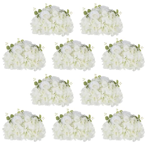 NUPTIO Flower Balls for Centerpieces Wedding: 10 Pcs 11.8 inch Diameter Artificial Flower Ball Arrangement Bouquet Centerpiece for Tables - White Fake Rose Flowers for Wedding Decor - color: White, size: 11.8" Diam - 10 PCS