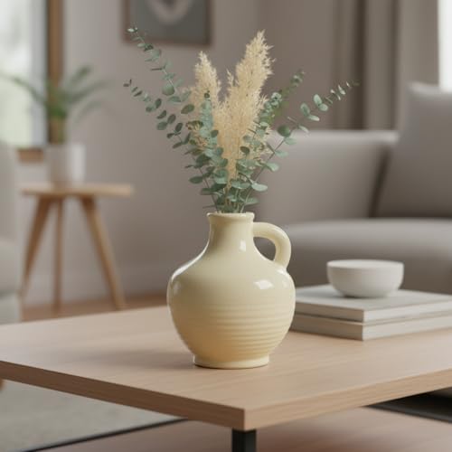 Sunddo White Ceramic Vase 6 Inch - Small Modern Flower Vase for Home Decor, Decorative Vases with Handle, Boho & Minimalist, Living Room Cabinet Table Centerpieces Wedding Beige - color: Modern White - 6, size: 6 Inch