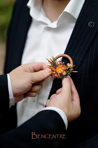 Terracotta Boutonniere for Men,Prom boutonnieres,Artificial Flowers for Fall Wedding Decor,Groom and Groomsmen Boutonniere, Formal Dinner Party and Grad Night (Set of 6) - color: Terracotta Wreath, size: set of 6