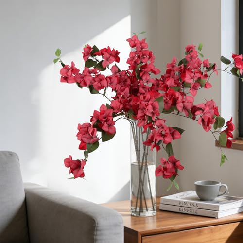 Red Faux Bougainvillea 8 PCS Realistic Artificial Bougainvillea Silk Flowers 29.9" Long Stem Flowers for Tall Vase Home Wedding Centerepieces Decor (Red) - color: Red