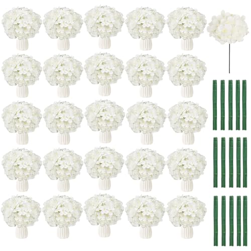 108PCS Hydrangea Artificial Flowers Silk Fake Flowers with Stems for Mother's Day, Home Wedding Decor, Party Table Centerpieces DIY Project and Bouquet Floral Garlands Decoration (Ivory) - color: Ivory