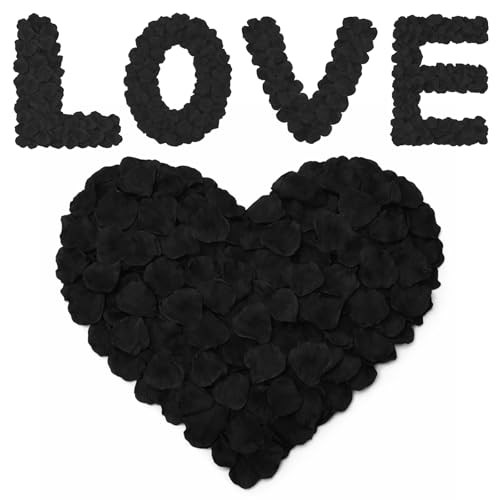 Anwyll 3000Pcs Black Rose Petals - Artificial Faux Flowers Fake Rose Petals for Wedding Proposal Engagement Romantic Night Anniversary Valentine's Galentine's Day Decoration Home Room Party Decor - color: Black