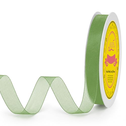 Light Green Organza Ribbon 5/8 inch x 100 Yards Sheer Chiffon Ribbon for Gift Wrapping Wedding Invitations Party Decoration Bridal Bouquets Crafts - color: Light Green, size: 5/8" X 100 Yards
