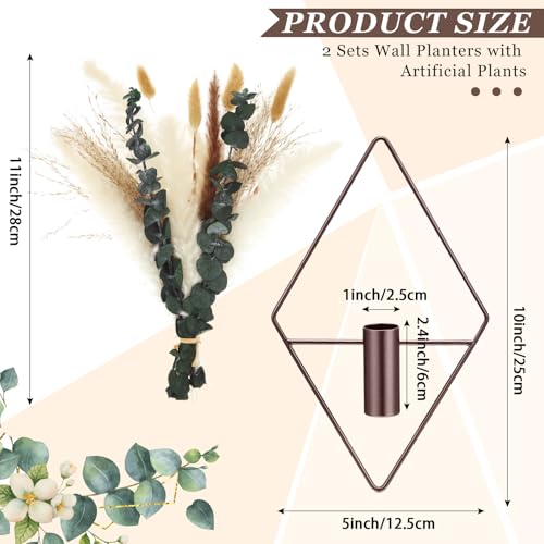 Canlierr 4 Pcs Bronze Wall Decor Hanging Planters with Artificial Plants Eucalyptus Pampas Grass Metal Hanging Vase Indoor Plants Holder Modern Boho Wall Art for Bathroom Bedroom Living Room Decor - color: Bronze, size: Pampas Grass, Eucalyptus