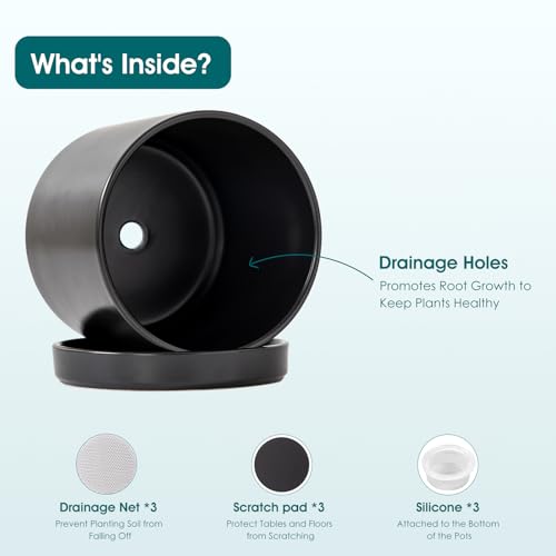 vancasso Ceramic Planters, Plant Pots for Indoor Plants, 6.25+8.25+10.25 Inch Ceramic Pots for Plants, Flower Pots with Drainage Holes (Black, 6.25+8.25+10.25 Inch) - color: Black, size: 6.25 + 8.25 + 10.25 Inch