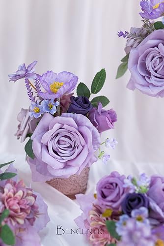 Purple Wedding Centerpieces Flowers Set of 6 Mini Bridesmaid Bouquets Posy Bouquet Pre-Made Wedding Flowers Centerpieces for Table Artificial Flowers - color: Purple
