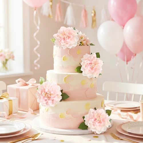 6pcs Artificial Dahlia Flowers Pink Faux Dahlia Large Dahlia Fake Silk Flowers with Long Stem for DIY Wedding Party Floral Arrangements Home Tables Decoration（Pink - color: Light Pink