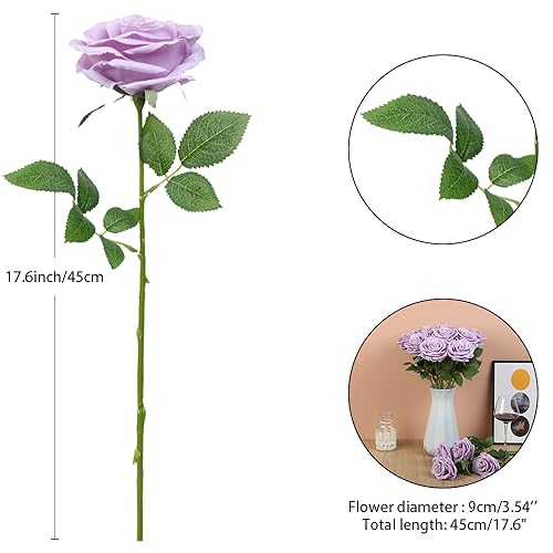 15pcs Fake Roses Artificial Silk Flowers Faux Rose Flower Long Stems Bouquet for Arrangement Wedding Centerpiece Party Home Kitchen Decor - color: Lilac
