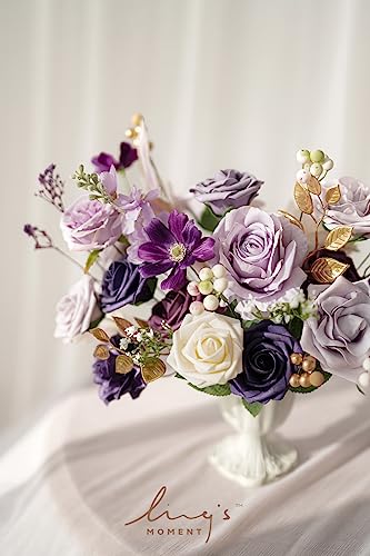 Ling's moment Artificial Flowers and Greenery for DIY Lilac & Cream Deluxe Box Wedding Bouquet Centerpieces Floral Arrangement Decor - color: Prpl-lilac & Cream, size: Deluxe