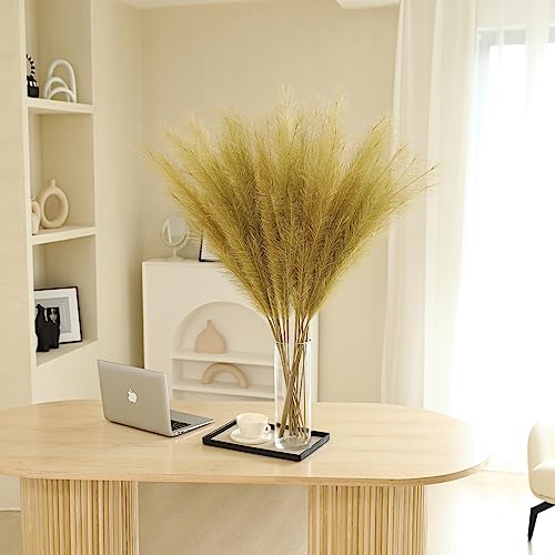 Wertuirk Gold Pampas Grass Decor - 45-Inch Set of 8 | Faux Tall Pampas Grass Soft and Fluffy | Perfect for Wedding Centerpieces, Great Gatsby Party Decorations and Glam Room Decor - color: Gold
