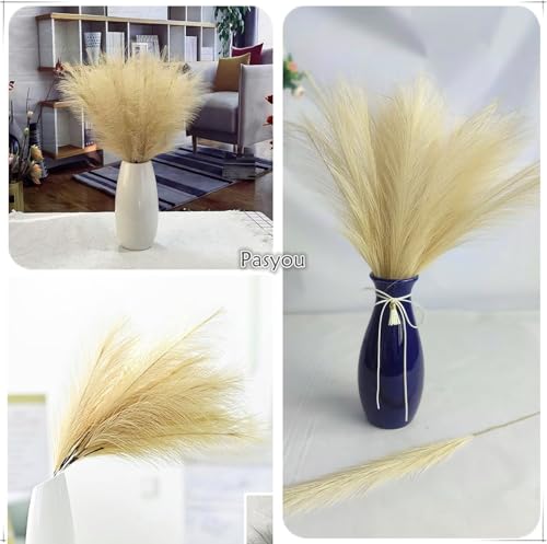 Faux Pampas Grass Plants Artificial Reeds Stems Decoration Set of 28 Stems 17” Fake Florals Bulrush Fluffy Branches for Boho Home Wedding Party Vase Fillers Christmas DIY Feathers Decor - Beige 30 Pcs - color: Pampas Grass Stems / Beige 30 Pcs
