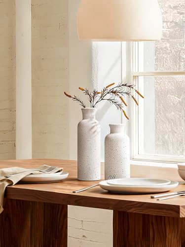 LE TAUCI Ceramic Vase Set of 3, Matte Flower Vases for Fresh or Dried Flowers, Modern Farmhouse Home Decor for Coffee Table, Mantel, Shelf, Entryway, Speckled White - color: Speckled White