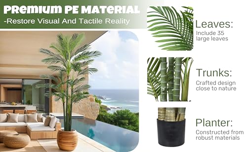 Roselywed Artificial Areca Palm Tree 9FT with 35 Leaves Deluxe Realistic Tall Large Fake Faux Tropical Silk Plant 108 Inch Black Pot for Indoor Home Office Porch Mall School Decoration - size: 9ft