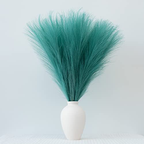 Pampas Grass Decor, Fluffy Faux Pampas Grass 6 Stem 18"/45cm Pompous Grass Small Flower Arrangement and Vase Filler for Boho Home Wedding Decoration (Lake-Green) - color: Lake-green