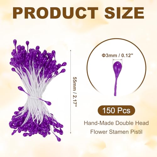PATIKIL 3mm Double Heads Flower Stamen, 150 Pcs Artificial Pistil Matt Pearl Floral for DIY Christmas Card Wedding Decoration, Dark Purple - color: Dark Purple