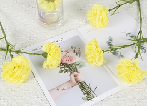 IPOPU Carnations Artificial Flowers,6PCS Real Touch Faux Yellow Carnations 20'' Fake Silk Flowers Bulk for Wedding Bouquet Party Table Centerpieces Home Decor (Yellow) - color: Yellow