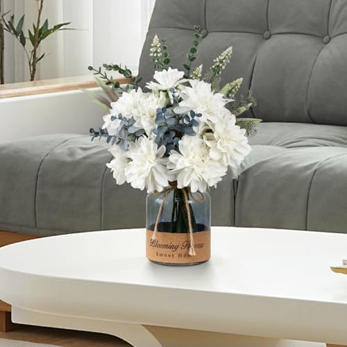 Leftover Faux Flowers in Vase,Artificial Flowers,Table Centerpieces for Dining Room,Flower Centerpieces for Tables,Fake Flowers in Vase,Kitchen Table Decor,Coffee Table Decor - color: White