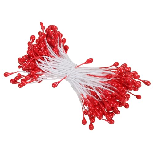 PATIKIL 3mm Double Heads Flower Stamen, 150 Pcs Artificial Flower Stamen Pistil Matt Pearl Floral Stamen for DIY Christmas Card Wedding Decoration, Bright Red - color: Bright Red