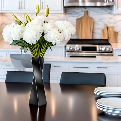 Ceramic Vase, Small Flower Vase Home Decor, Modern Farmhouse Decorative Vase, Dinner Table, Mantel, Entryway, Shelf, Centerpieces, Living Room Décor, Unique Geometric Vases Black jarrones decorativos - color: Black, size: 11.8 IN